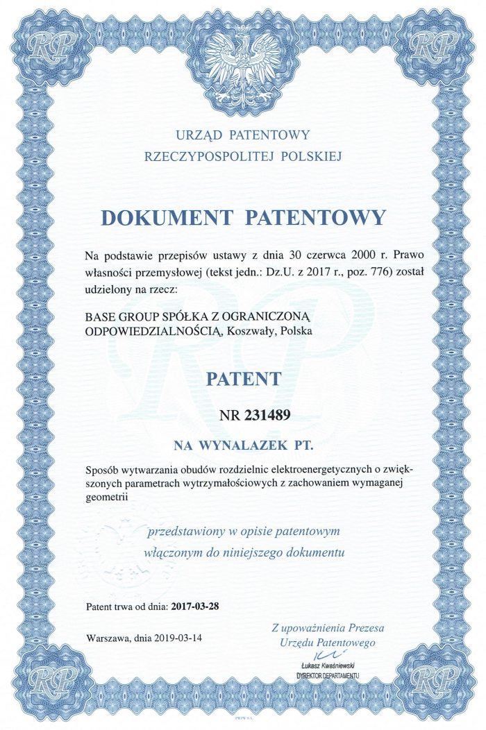 patent na wytwarzanie obudów rozdzielnic elektroenergetycznych